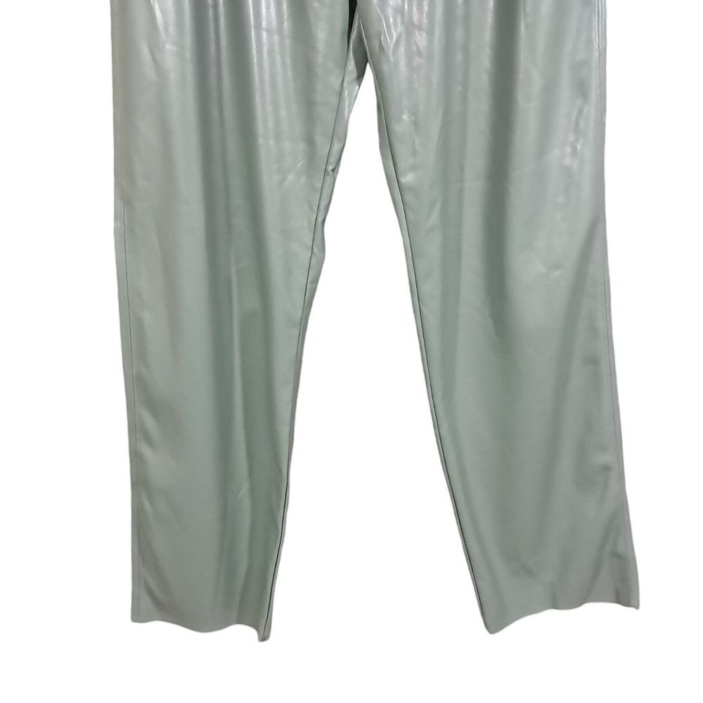 Zara Pants Women Medium Green Wide Leg Faux Leather Raw Hem Elastic Waist Office - Picture 4 of 12